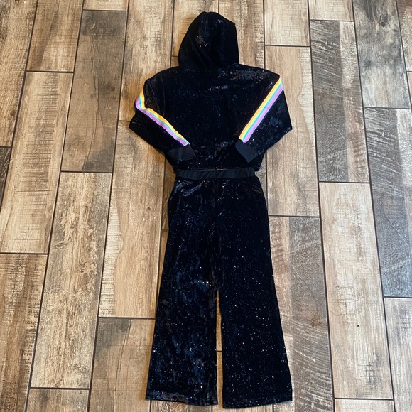 Barbie Black and Multicolor Velour Sequin/Sparkle hoodie/pants 2 piece set - Picture 4 of 15